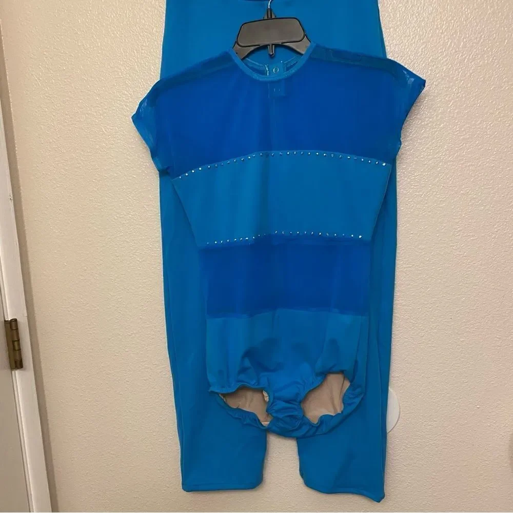 Kelle dance costume aqua blue 2 piece pants NEW SUITS YOU LEOTARD 5349 SA
